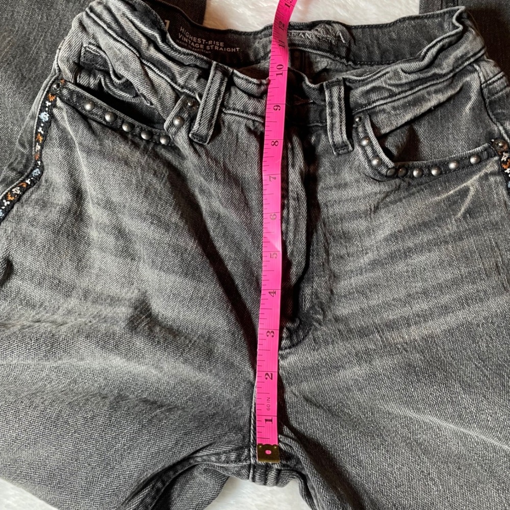 Arizona Jean Co Highest Rise Vintage Straight Studded Embroidered Jeans 1 Indie - Picture 5 of 8